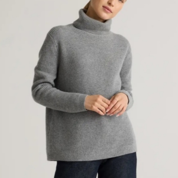 Quince Mongolian Cashmere Fisherman Turtleneck Sweater Heather Gray Size Small - Picture 1 of 6